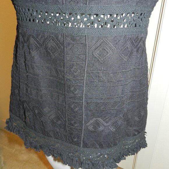 Nanette Lepore Black Boho Fringe Trim Crochet Knit Top Size 6 - Picture 8 of 14